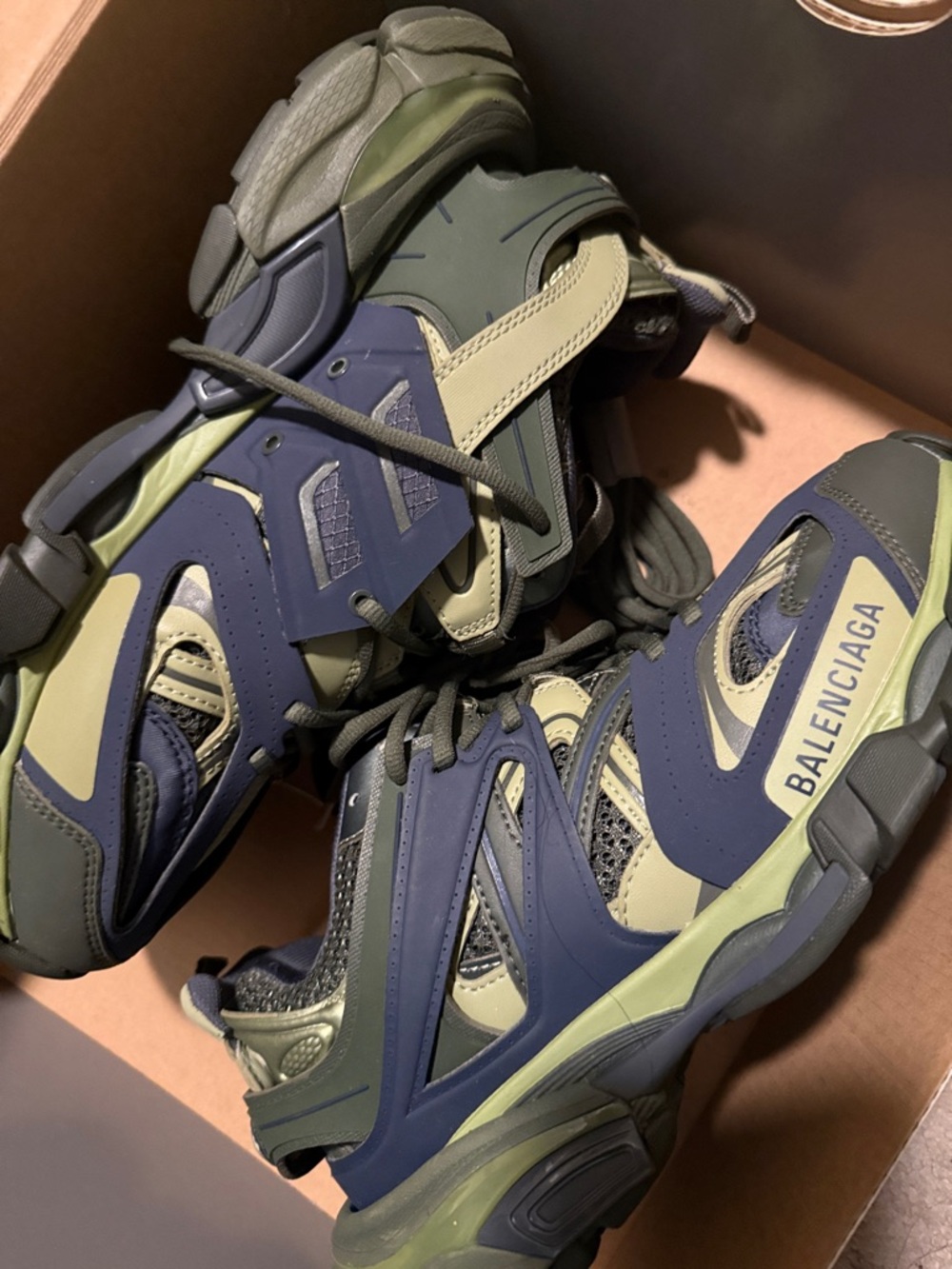 Balenciaga Navy & Olive Green Layered Track Sneakers